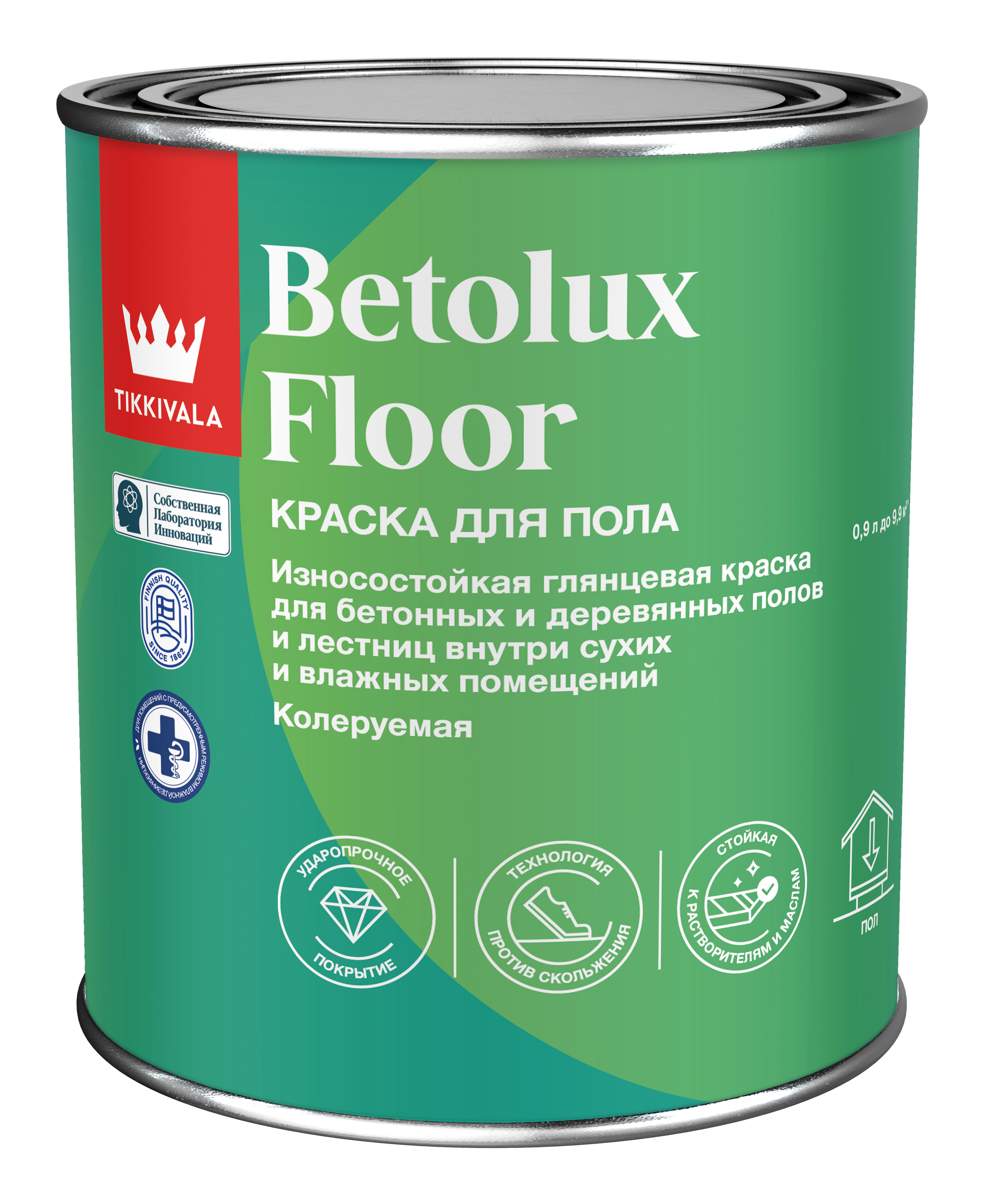 Краска для полов BETOLUX FLOOR Tikkivala 0,9 л, Белый, профессиональное покрытие для дерева