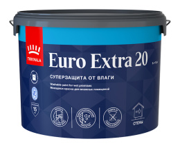 Краска для влажных помещений EURO EXTRA 20 — лакокрасочное покрытие Tikkivala, Основа С (под колеровку в насыщенные тона), 9л, для внутренних работ
