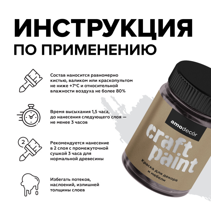 Меловая краска для мебели АМОdecor AMO 0,25 кг, Черный, профессиональное покрытие для дерева